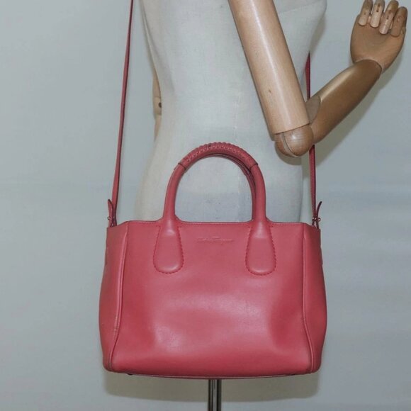 Salvatore Ferragamo Hand Bag Leather 2way Pink Silver Auth - Picture 14 of 16